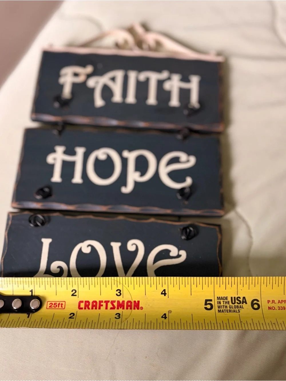 Rustic Faith Hope Love Wall Hanging - Teal Wooden Sign